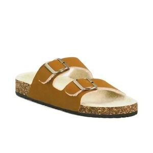 C&C CALIFORNIA Fuzzy Cozy Double Buckle Sandals
